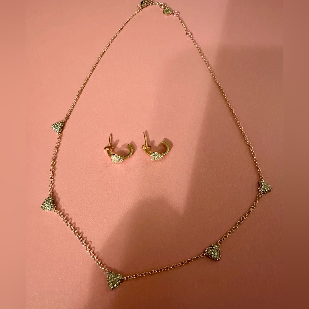 BaubleBar Gold Heart Pavé Necklace and Hoop Earring Set - Gold